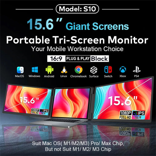 Rospider 15.6 Inch Dual Screen Extender Display FHD IPS Triple Expandable Monitor High Definition for Laptop Productivity