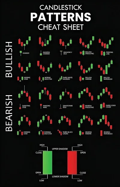 Candlestick Pattern Poster for Traders - Stock Market, Forex, Crypto Bullish Trading Chart - Wall Street Office Decor