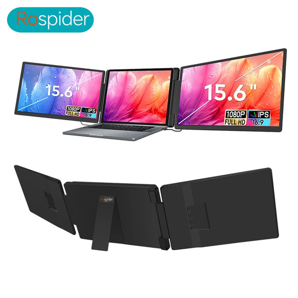 Rospider 15.6 Inch Dual Screen Extender Display FHD IPS Triple Expandable Monitor High Definition for Laptop Productivity